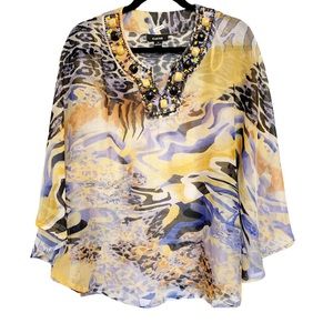 Kaktus Beaded Sheer Poncho Blouse Size Medium